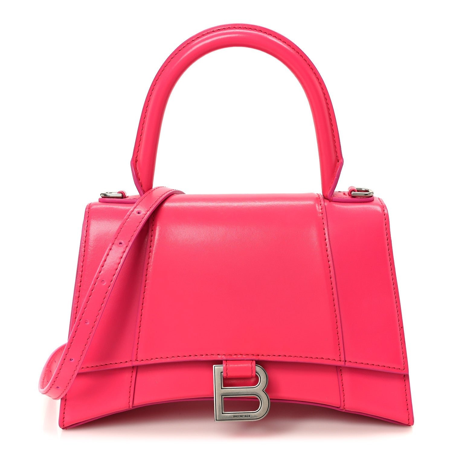 Balenciaga Shiny Box Calfskin Small Hourglass Top Handle Bag Acid Fuchsia