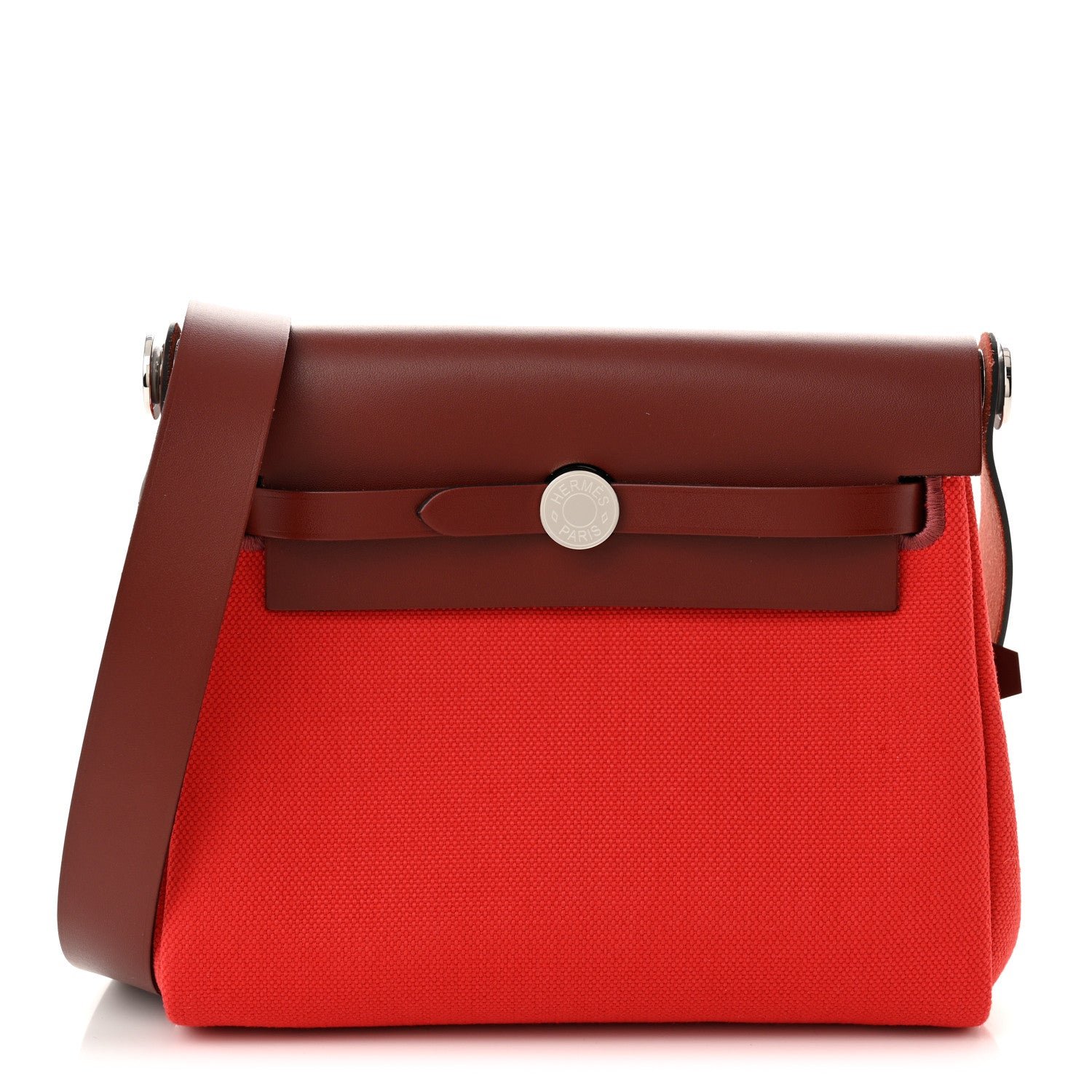 Hermes Military Toile Vache Hunter Herbag Zip Retourne 20 Rouge Piment Rouge H