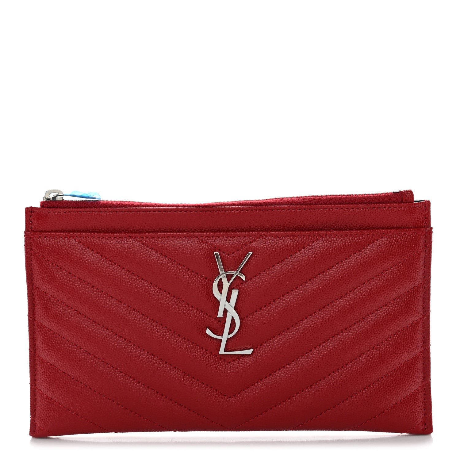 Saint Laurent Grain De Poudre Chevron Monogram Bill Pouch Rouge Eros