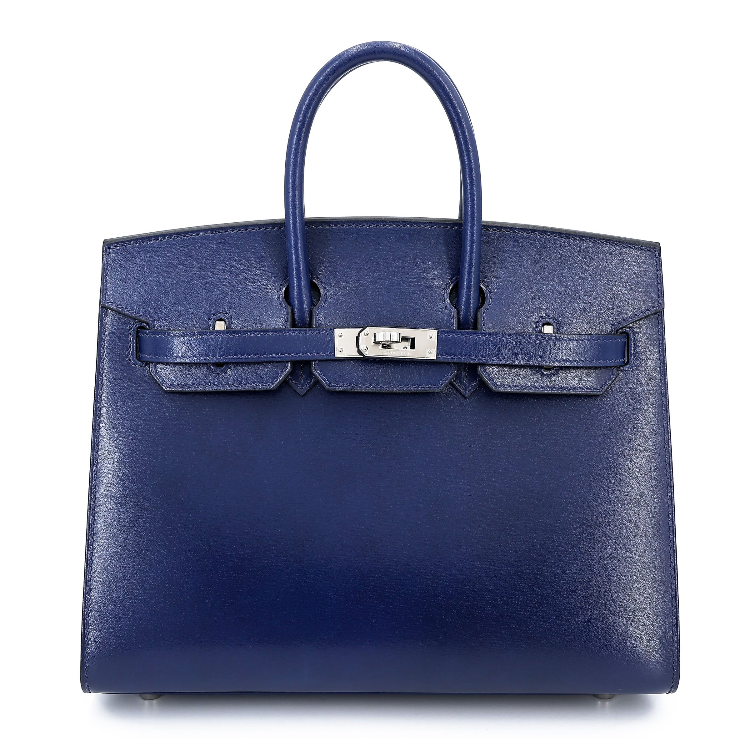 Excellent ( Rank SA ) HERMÈS Birkin 25 Sellier Bleu Saphir (73) Box-calf Palladium hardware B (2023)