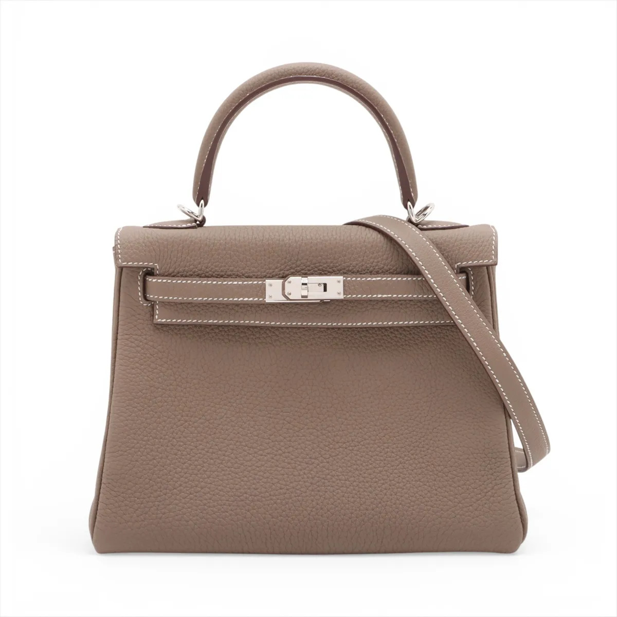 Hermès Kelly 25 Le Tournay Taurillon Clemence Etoupe Silver Metal Fittings