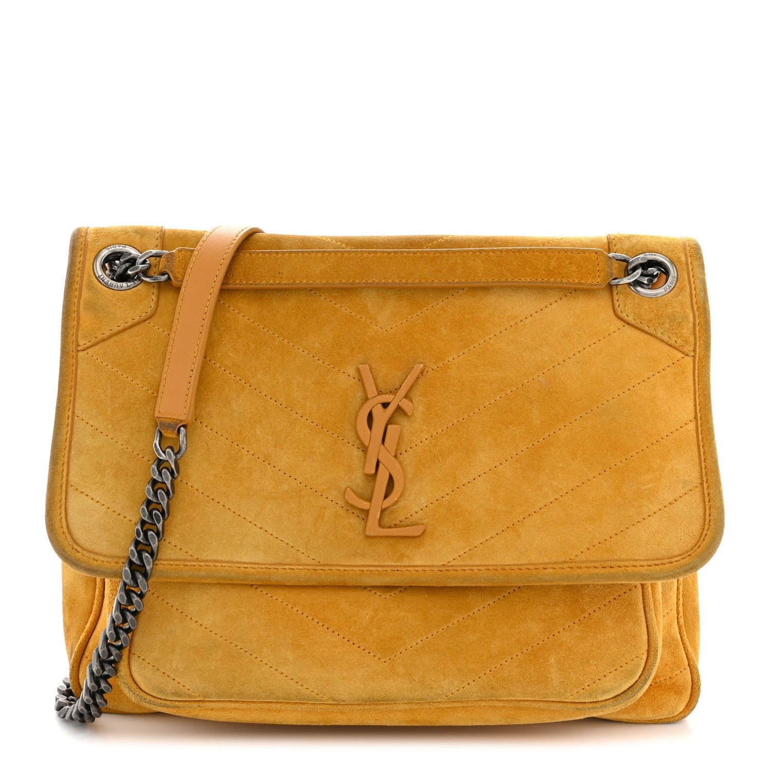 Saint Laurent Suede Monogram Medium Niki Chain Satchel Cheddar