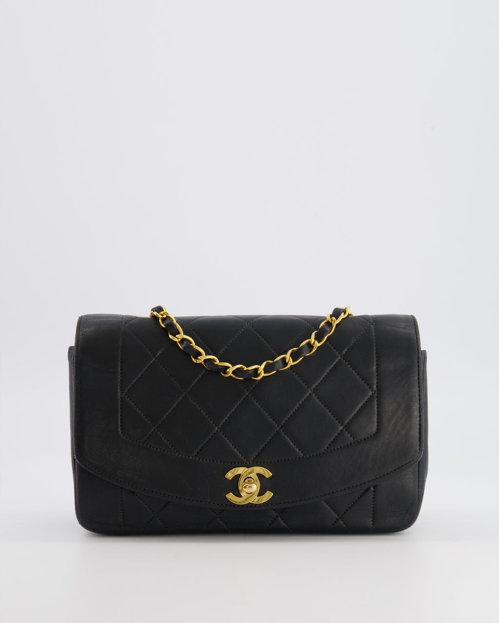 Chanel Vintage Small Diana Flap Bag in Black Lambskin Leather with 24K Gold Hardware