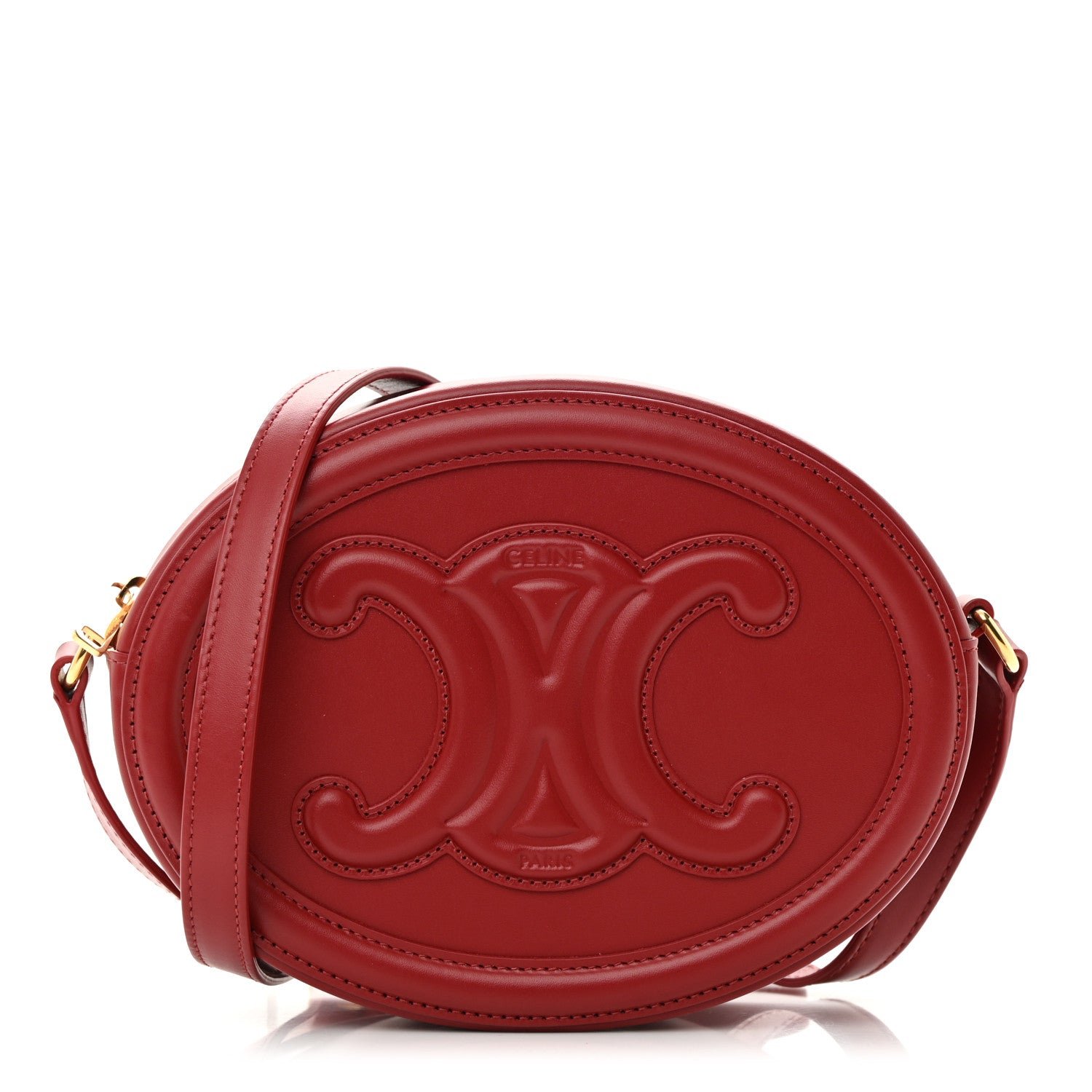 Celine Smooth Calfskin Cuir Triomphe Oval Purse Crossbody Red