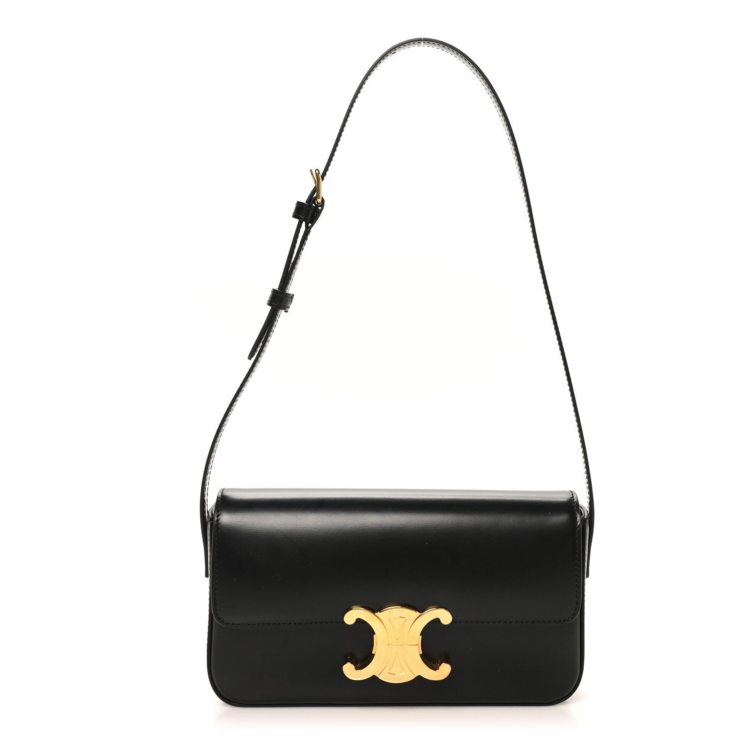 Celine Shiny Calfskin Triomphe Shoulder Bag Black