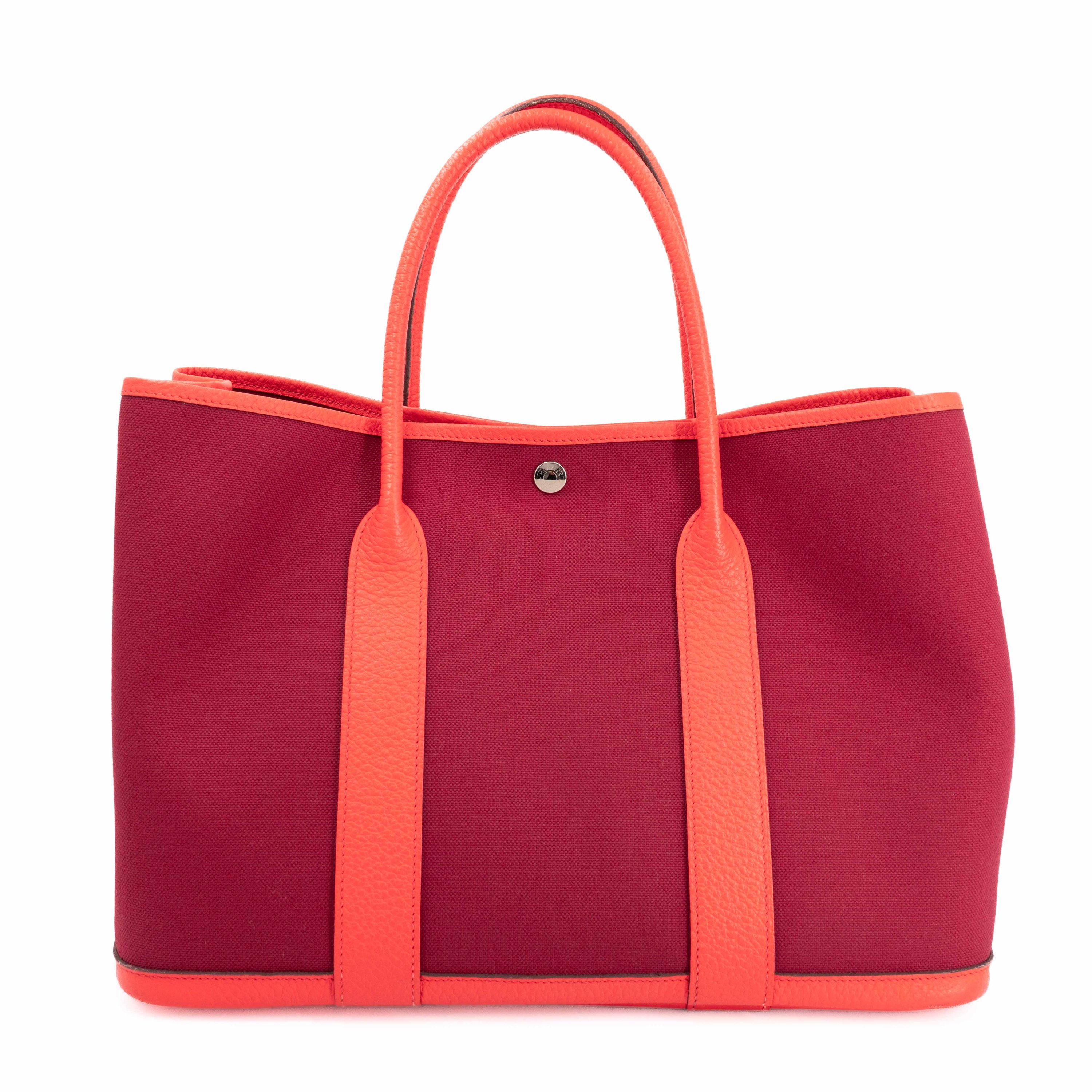 Very Good ( Rank A) HERMÈS Garden Party PM Rouge Grenat (K1) Orange Poppy (8V) Negonda Toile Militaire canvas Palladium hardware X (2016)