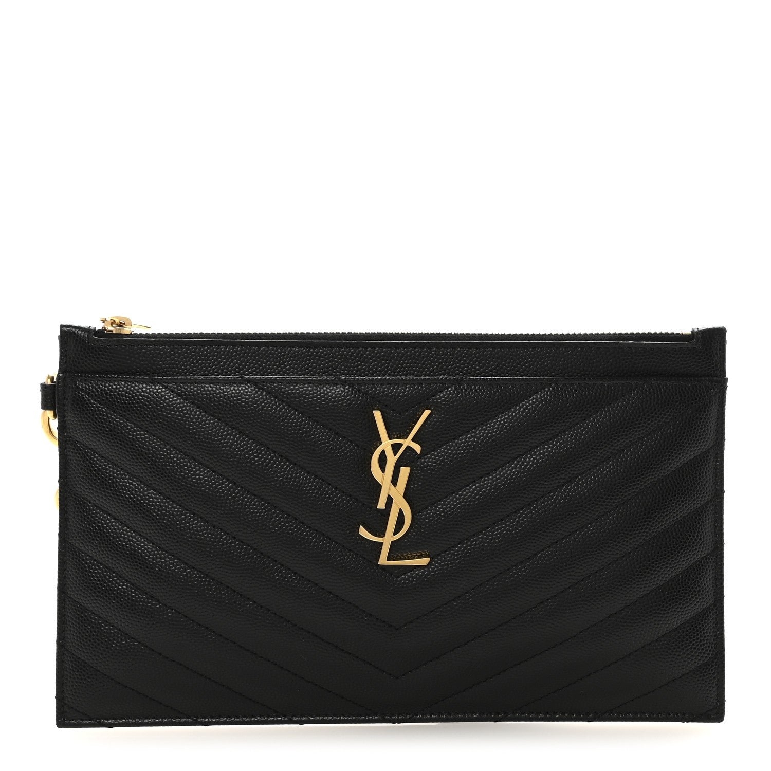Saint Laurent Grain De Poudre Chevron Monogram Large Bill Pouch Black