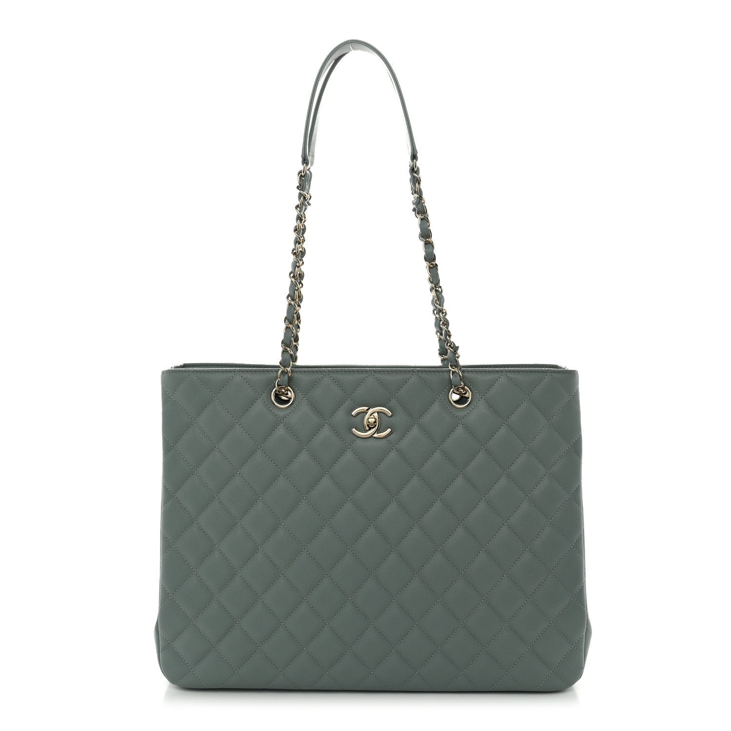 Chanel Caviar Quilted Large Classic Shopping Tote Light Green