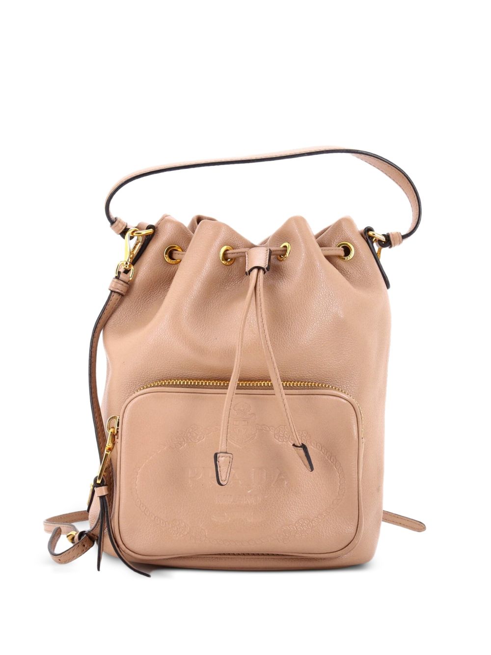 Logo Drawstring Glace Calf Small bucket bag