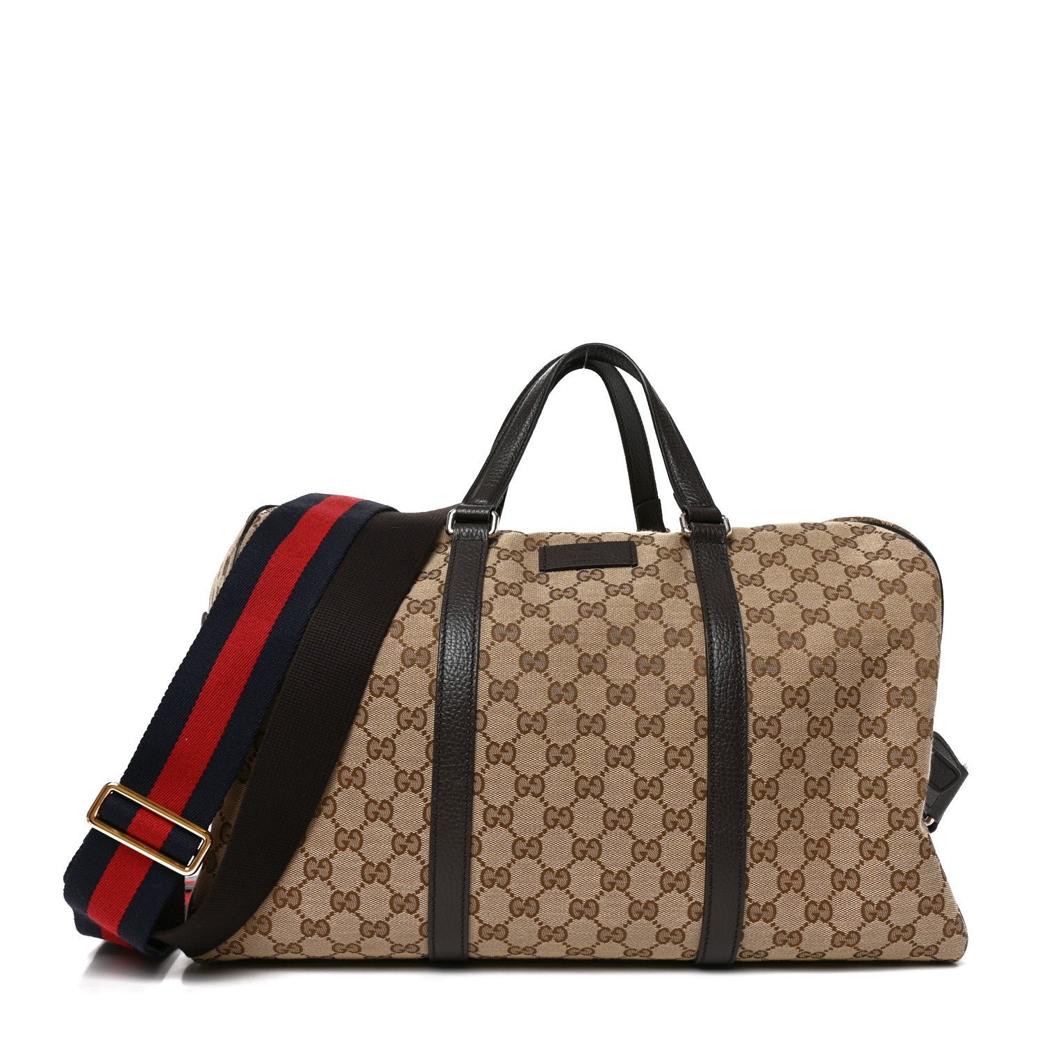 Gucci Monogram Dollar Calfskin Boston Duffle Bag Beige Ebony Testa di Moro Marrone Scuro