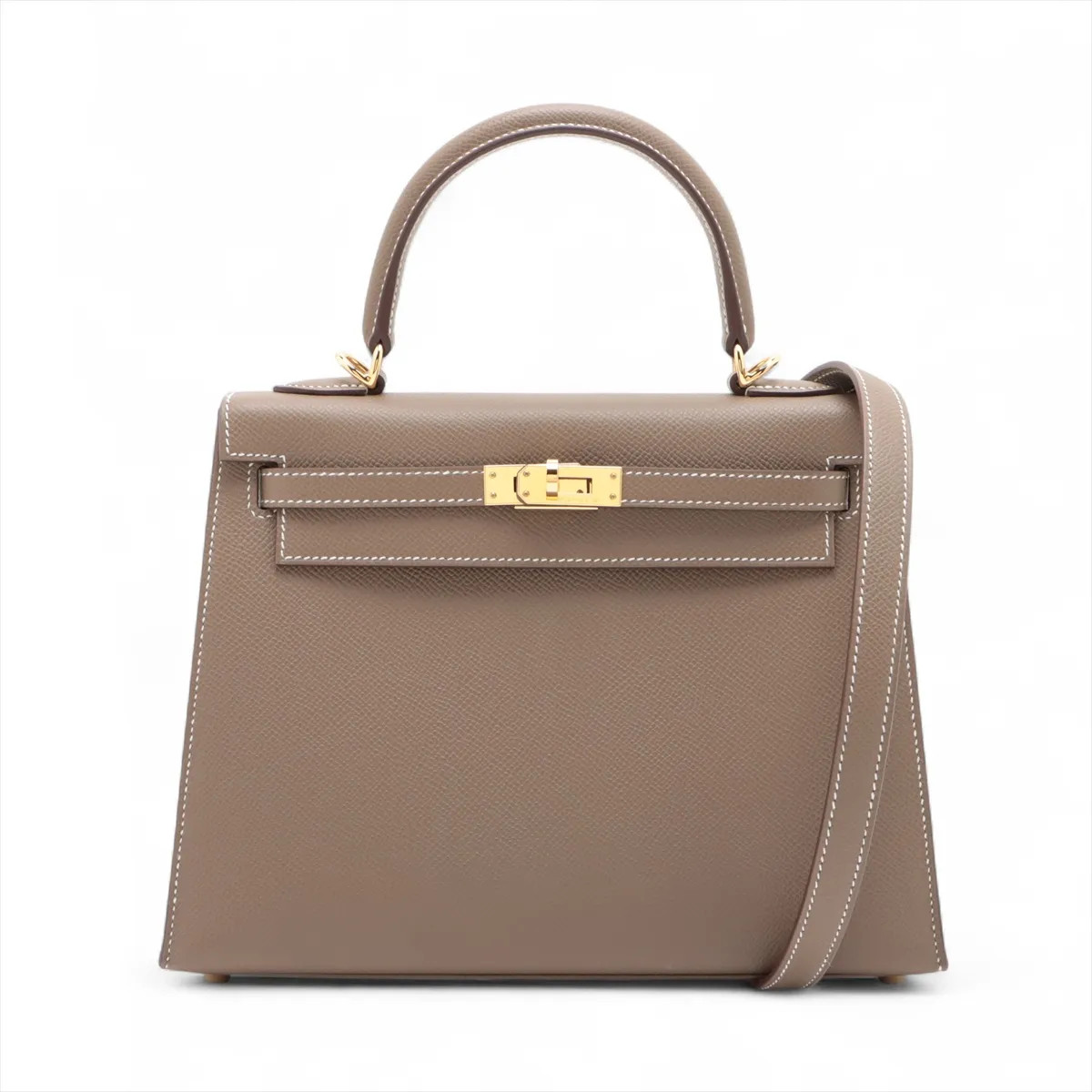 Hermès Kelly 25 Serie Veau Epsom Etoupe Gold Metal Fittings