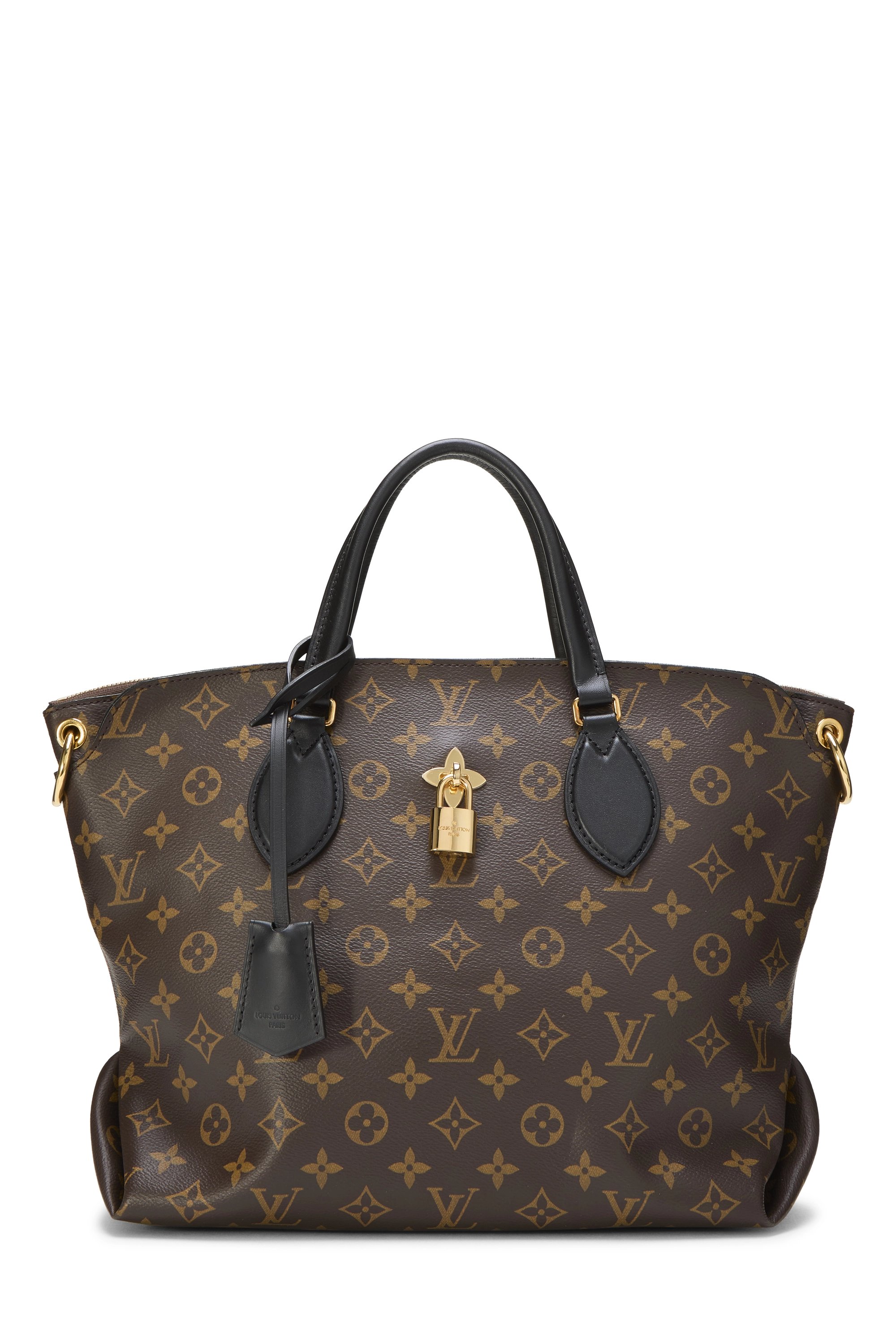 Black Monogram Flower Zip Tote MM