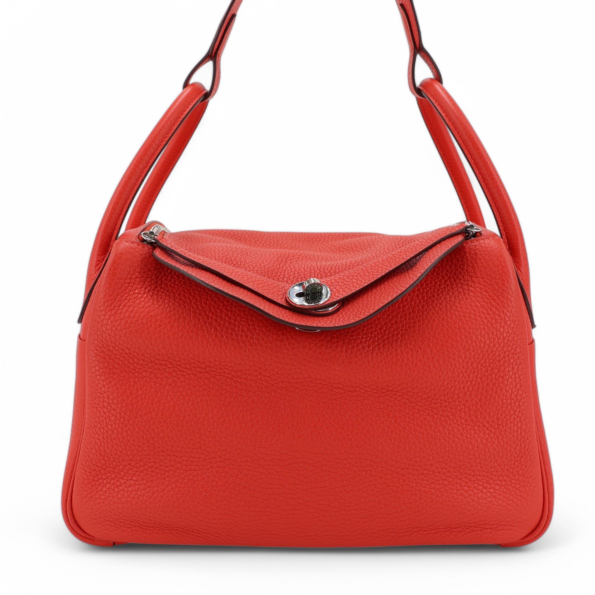 Very Good ( Rank A) HERMÈS Lindy 30 Rouge Pivoine (2R) Clemence Palladium hardware T (2015)