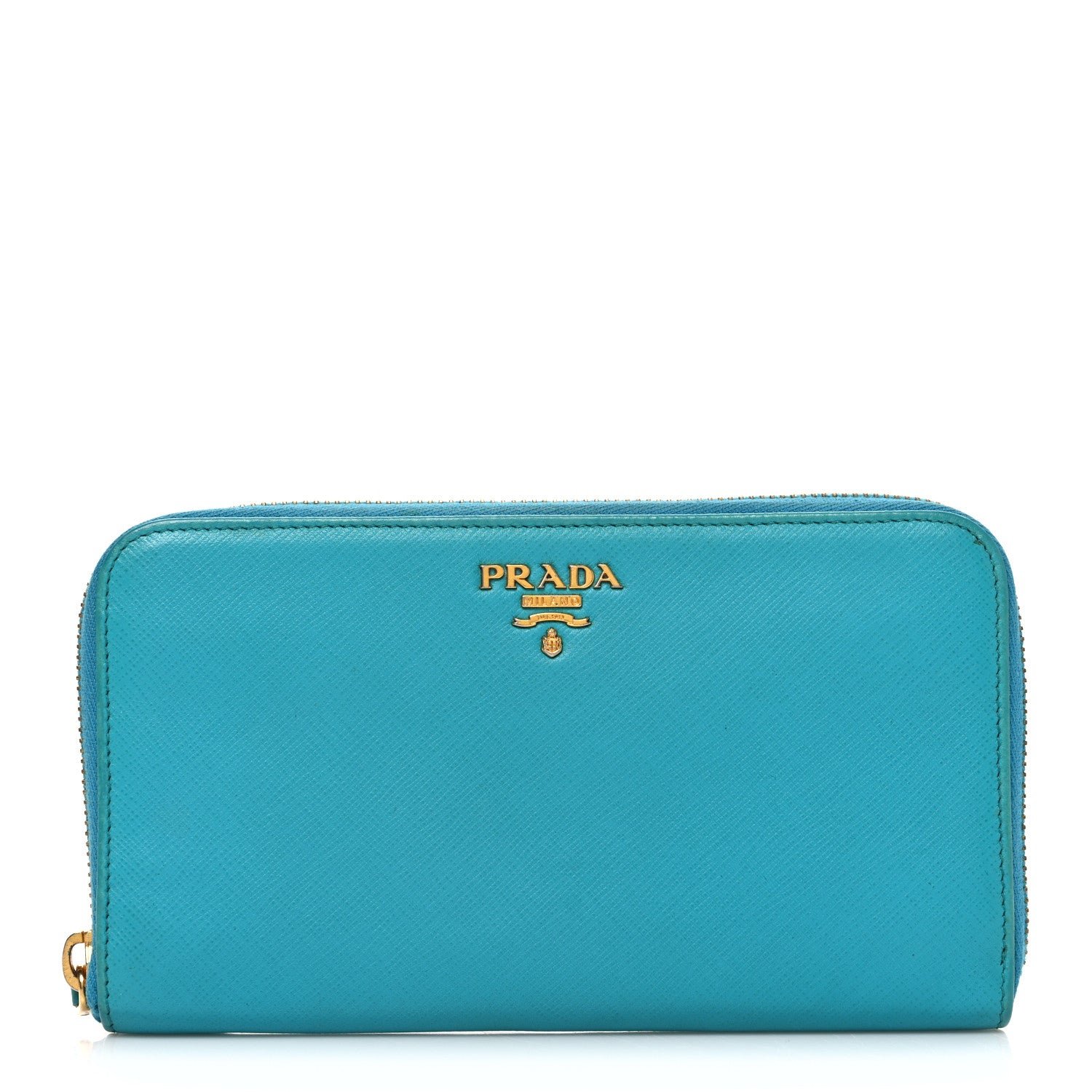 Prada Prada Saffiano Metal Zip Around Wallet Blue