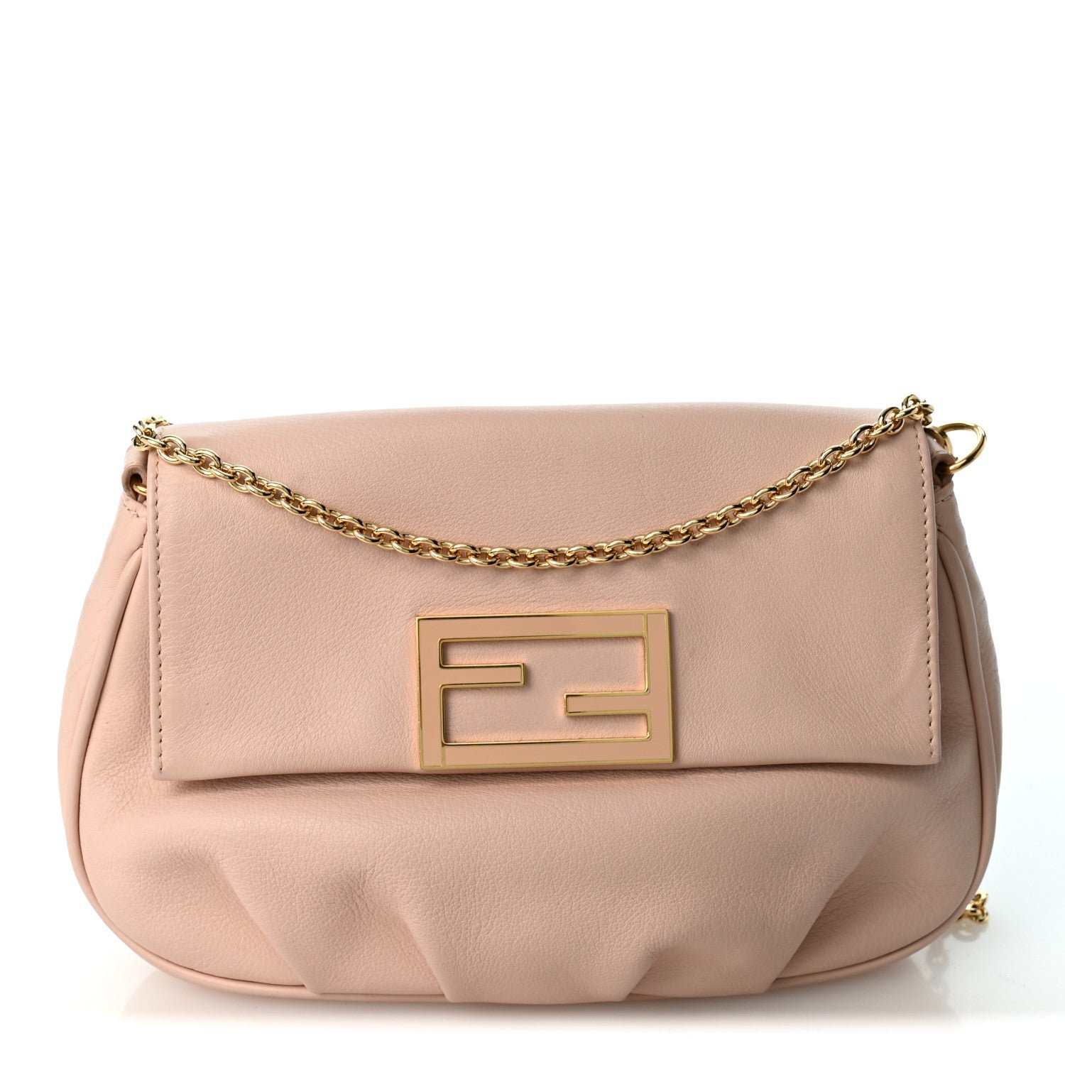 Fendi Vitello Flamingo Enamel Fendista Pouchette Crossbody Rosa Plaster