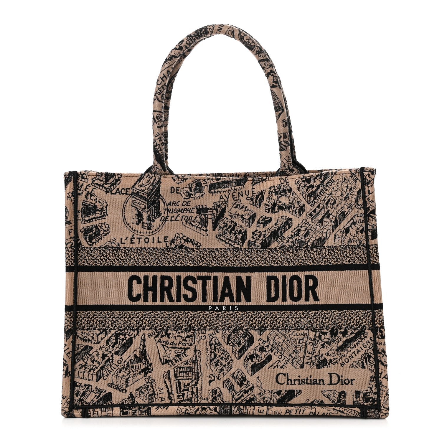 Christian Dior Canvas Embroidered Medium Plan De Paris Book Tote Beige Multi