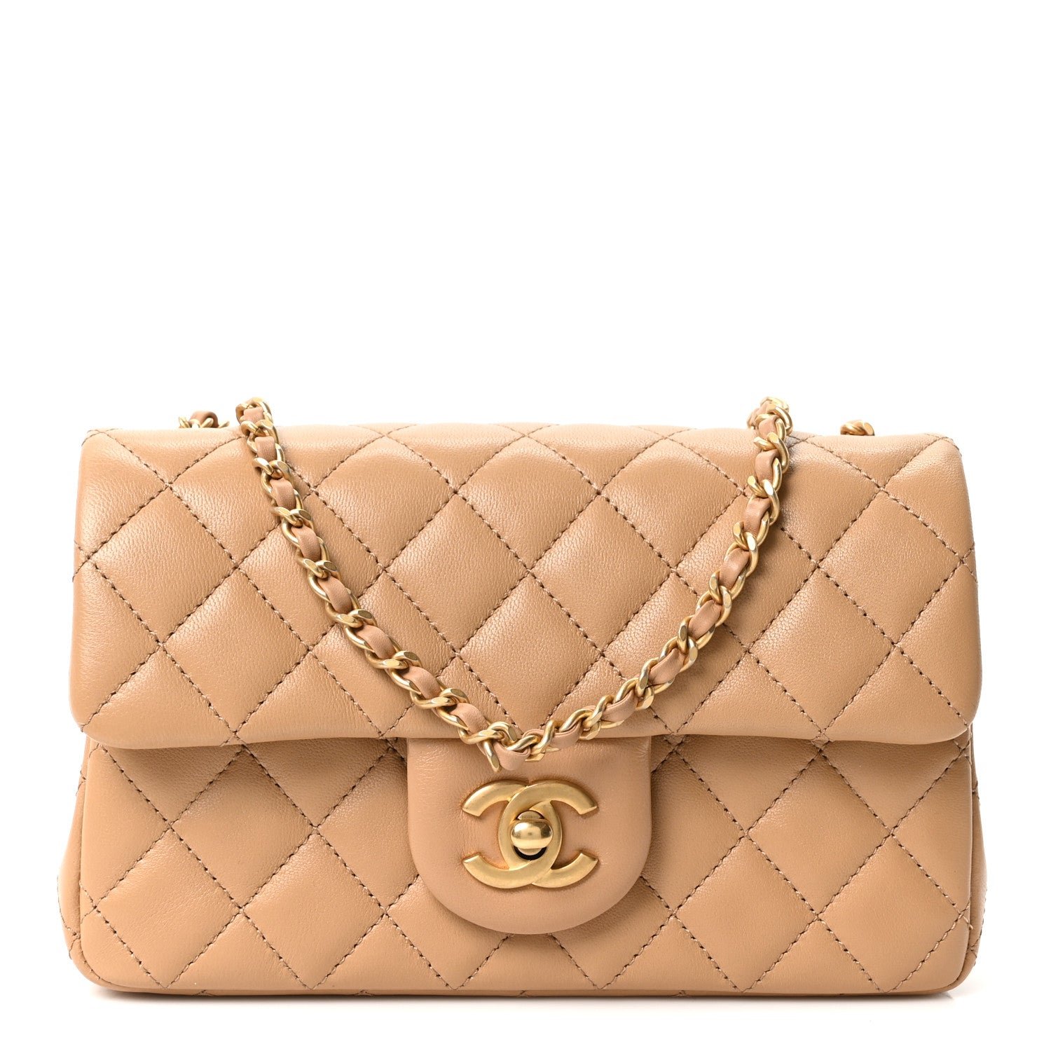 Chanel Lambskin Quilted Mini Rectangular Pearl Crush Flap Dark Beige