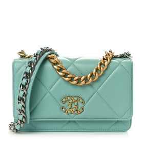 Chanel Lambskin Quilted Chanel 19 Wallet On Chain WOC Light Blue