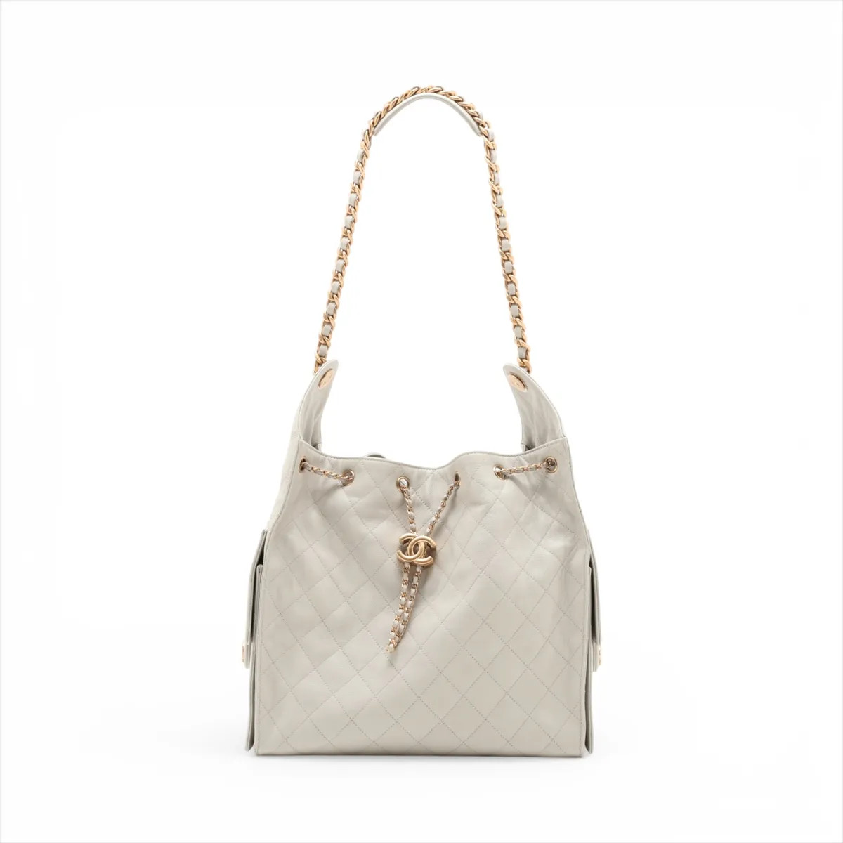 Chanel Chanel 25 Medium Caviar Skin Chain Shoulder Bag Gray Gold Metal Fittings