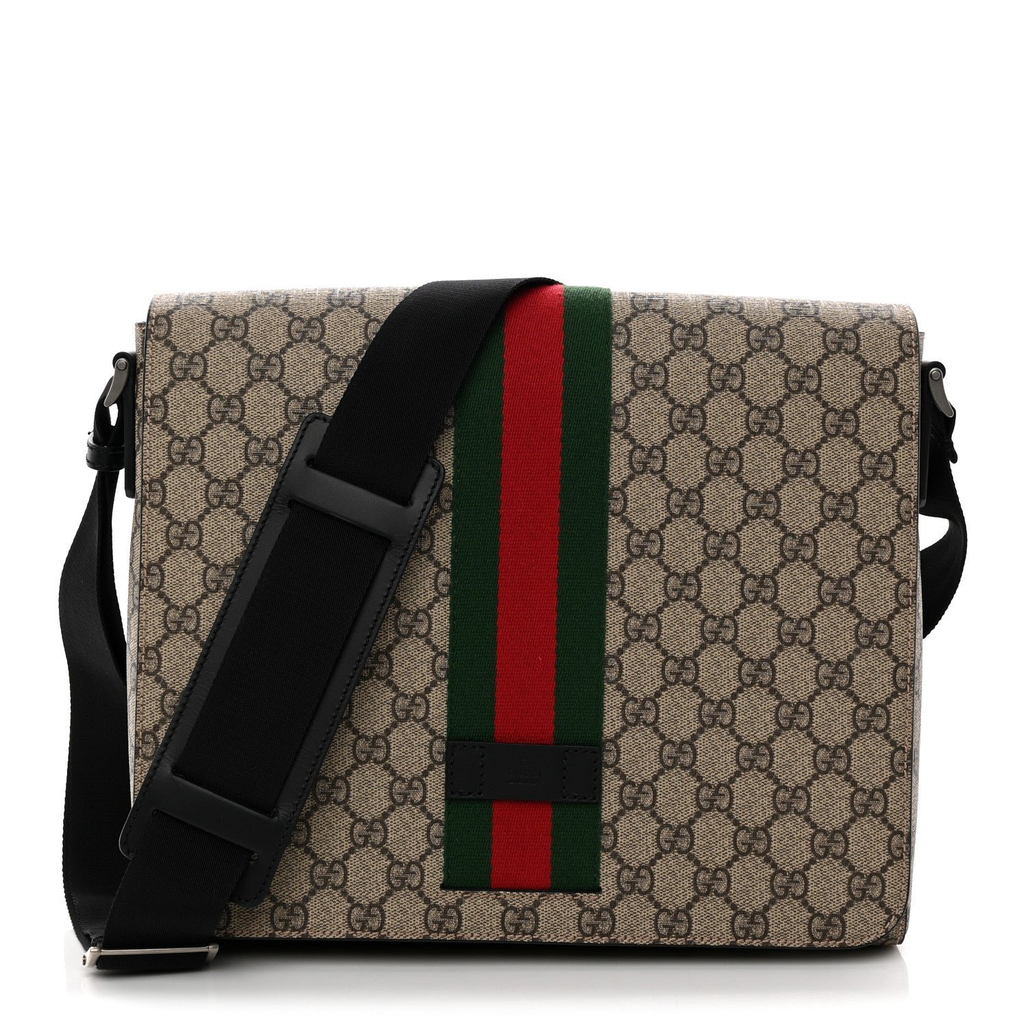 Gucci GG Supreme Monogram Web Flap Messenger Bag Black