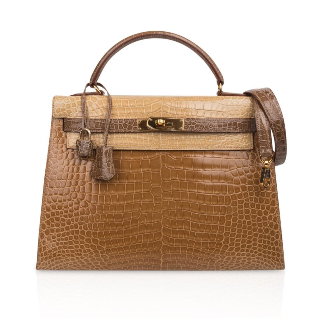 Hermes Hermes Limited Edition Tri-Color Kelly Sellier 32 Bag  Poussiere Poudre Ficelle Porosus Crocodile