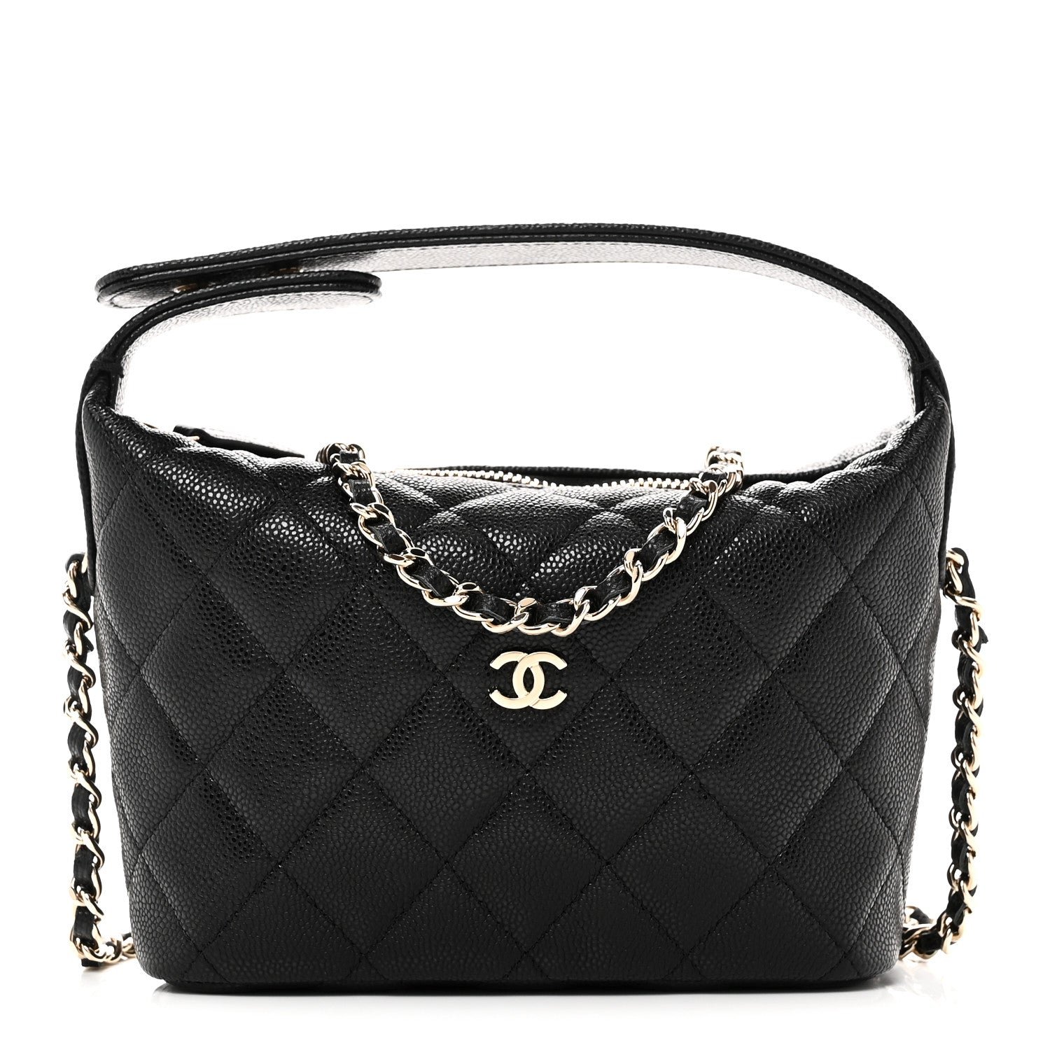 Chanel Caviar Quilted Hobo Clutch With Chain Black
