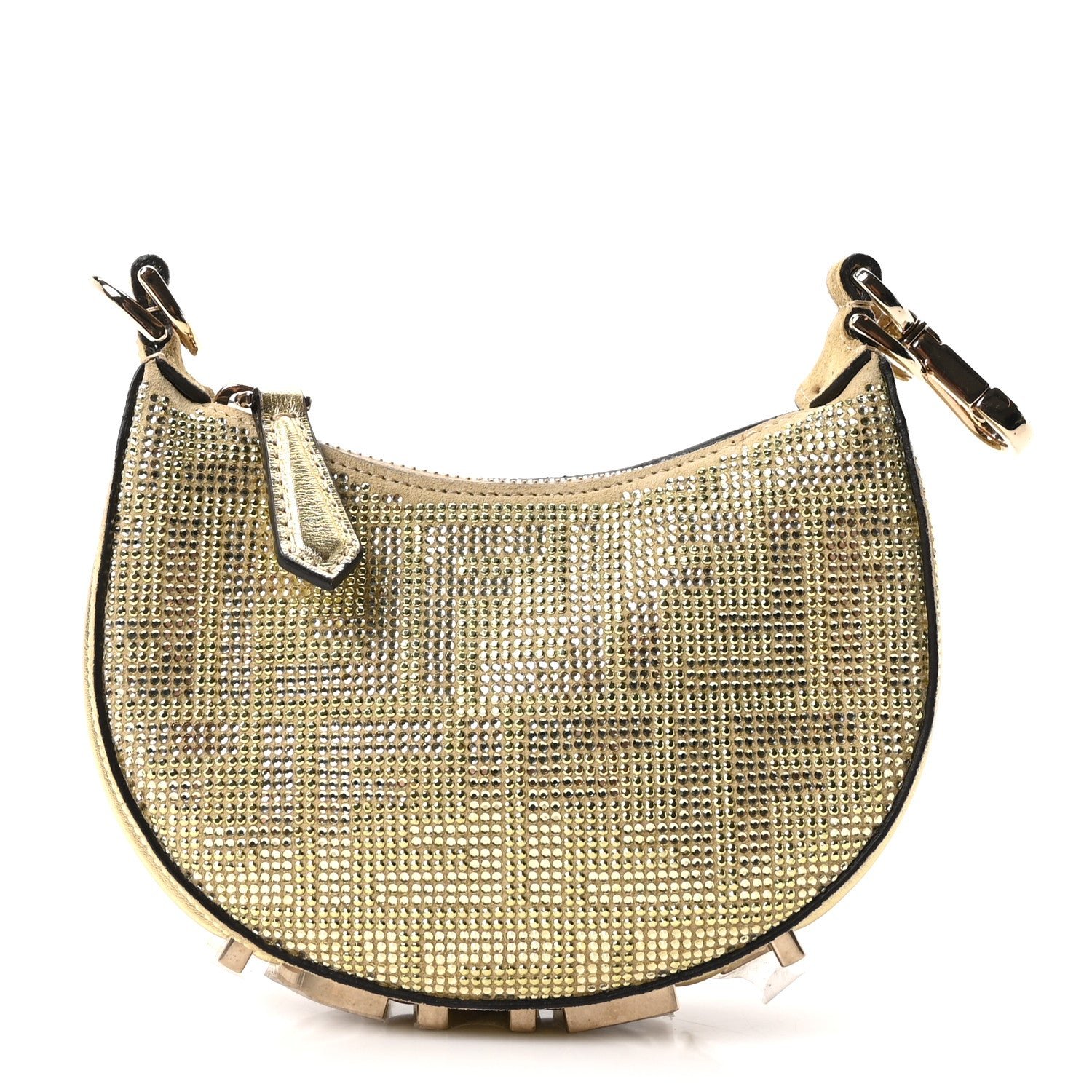 Fendi Crystal Vitello Laminato Suede FF Nano Fendigraphy Hobo Charm Platino
