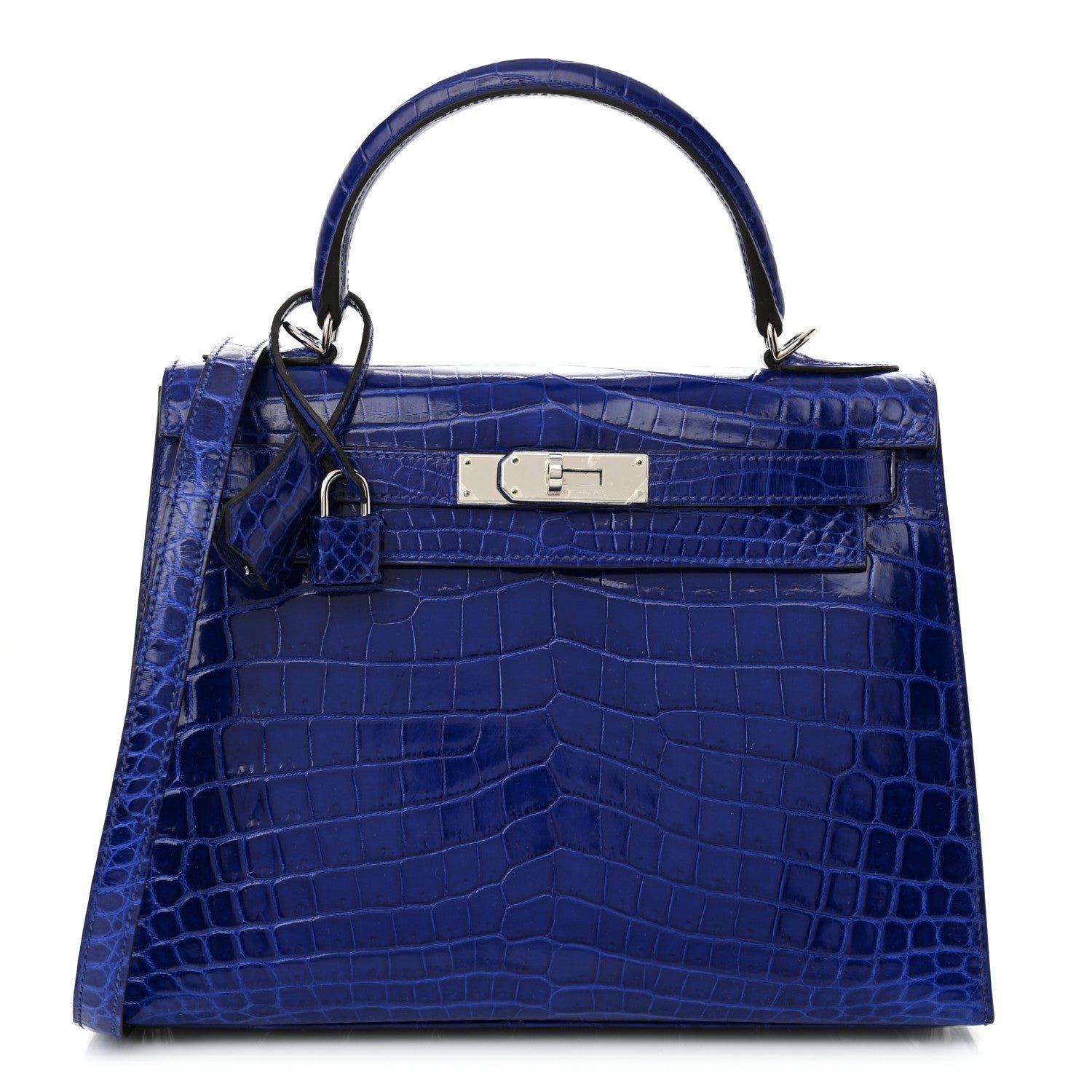 Hermes Shiny Niloticus Crocodile Kelly Sellier 28 Bleu Electrique