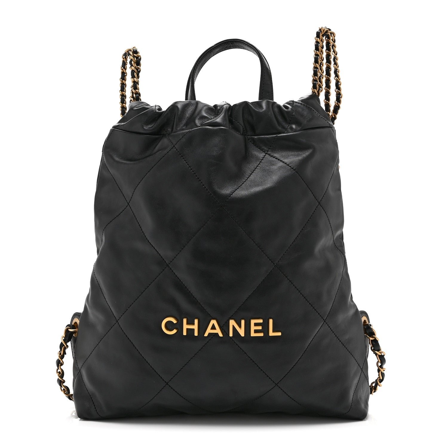 Chanel Shiny Calfskin Quilted Chanel 22 Backpack Black