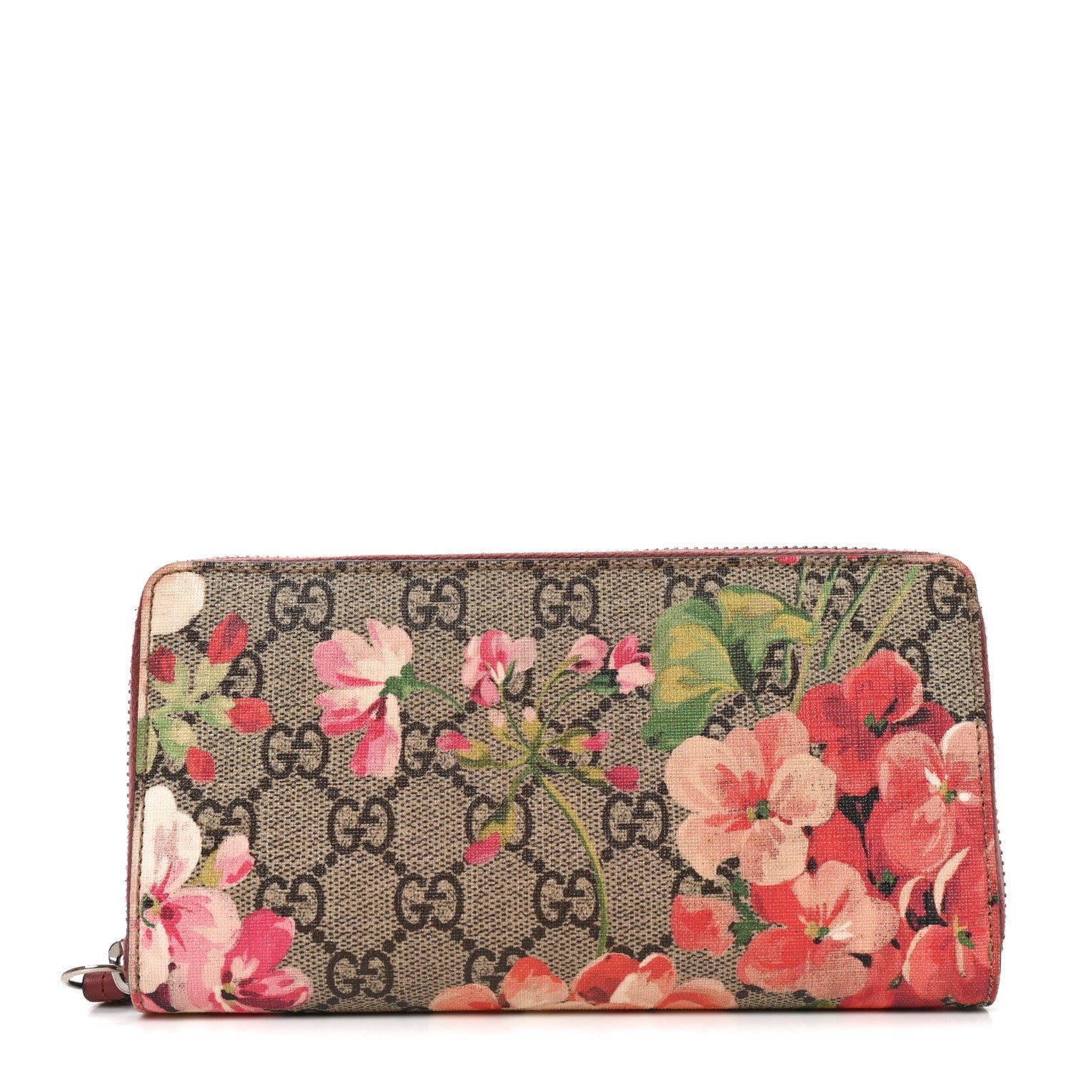 Gucci GG Supreme Monogram Blooms Zip Around Wallet Beige Multicolor Dry Rose