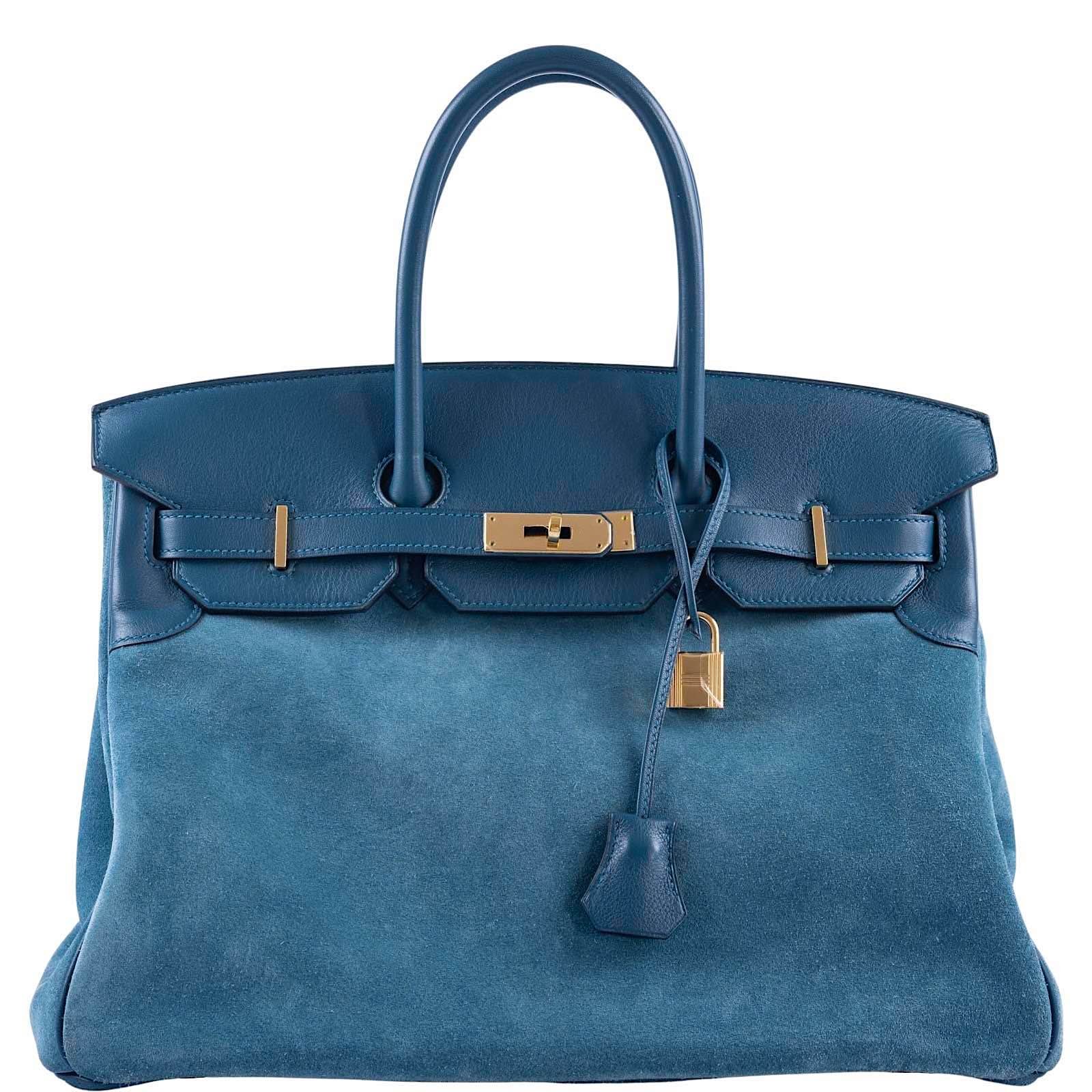 Hermes Hermès Birkin 35 Grizzly Blue Thalassa Veau Doblis Suede & Permabrass Hardware