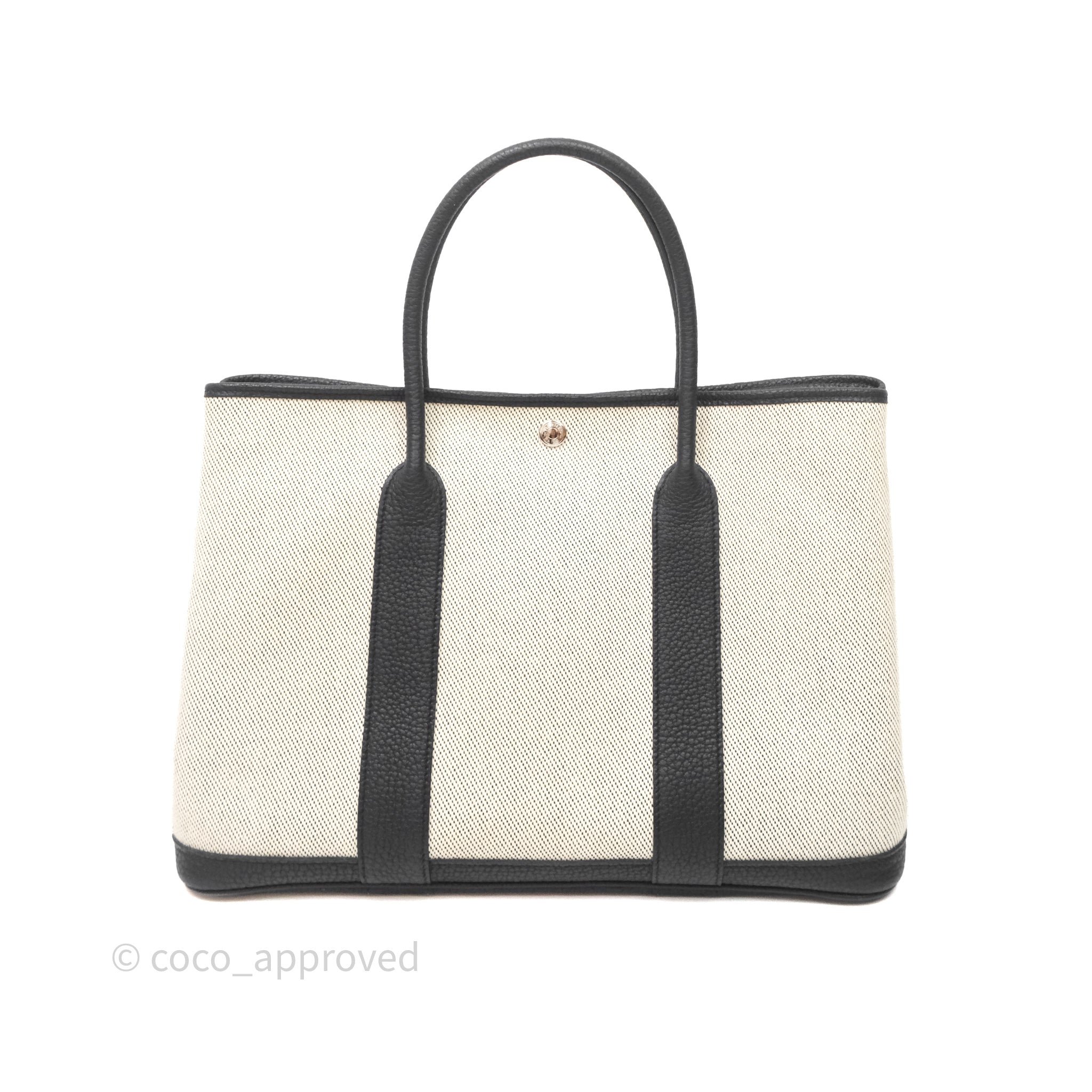 Hermès Garden Party 36 Noir 89/Ecru Canvas Palladium Hardware