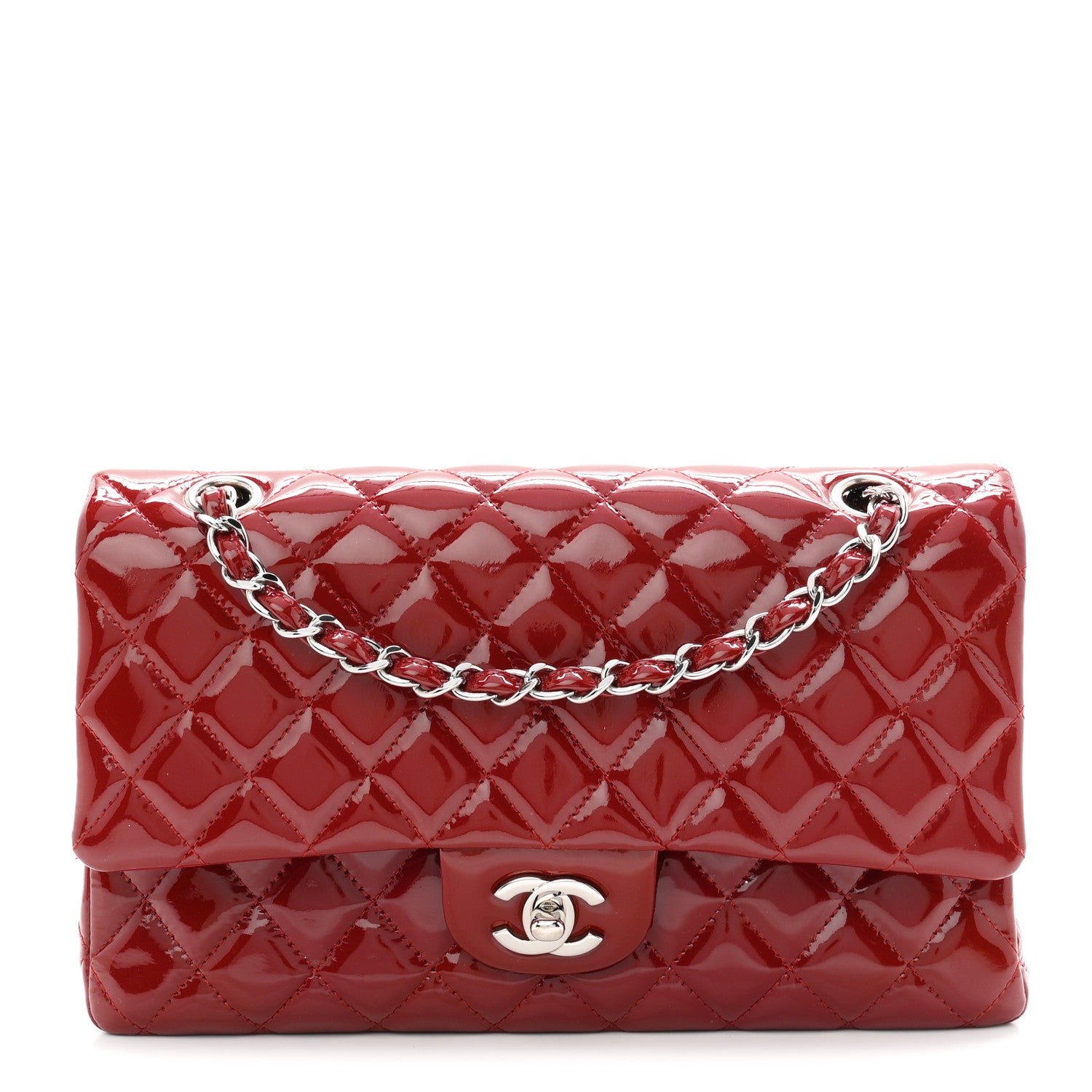 Chanel Patent Quilted Medium Double Flap Red