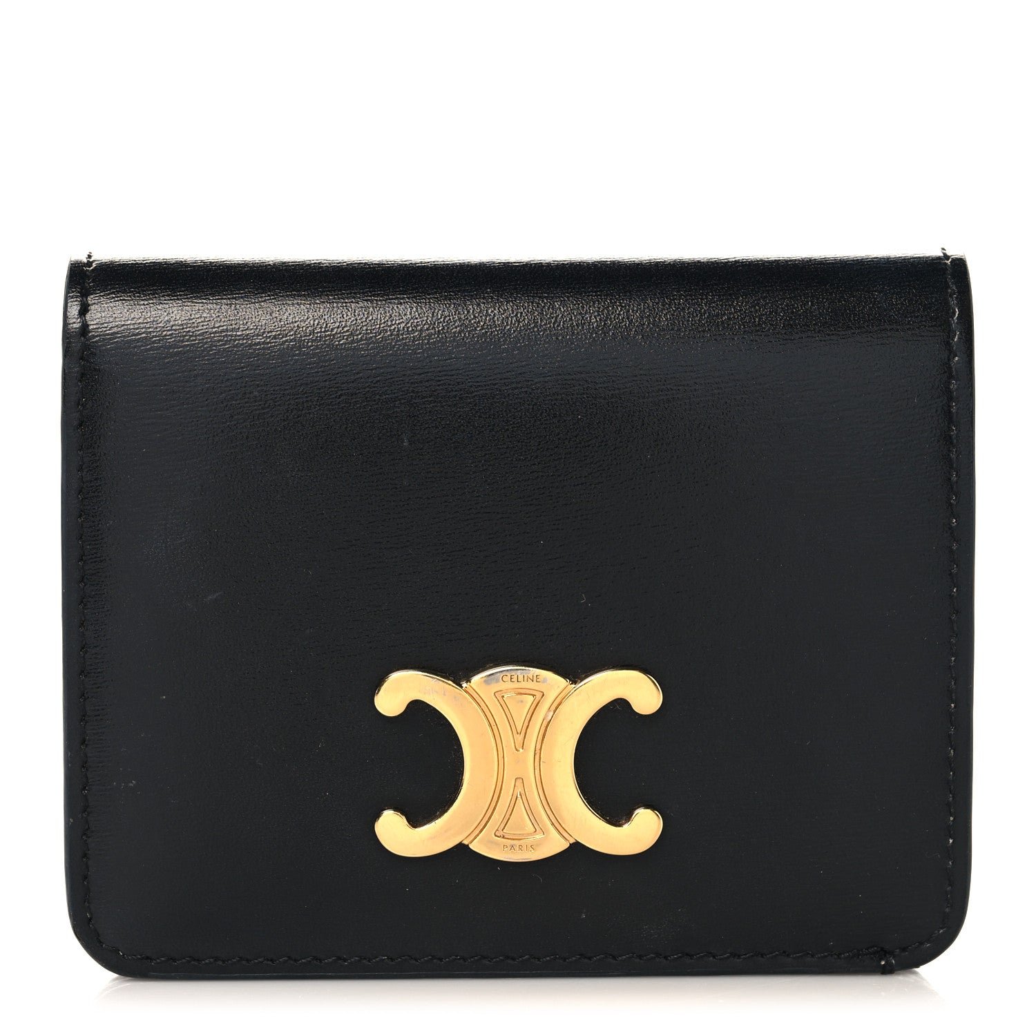 Celine Shiny Calfskin Triomphe Compact Wallet Black