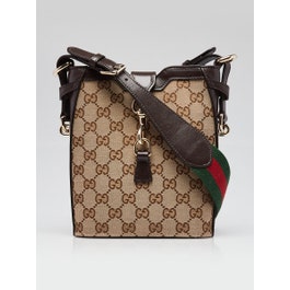 Gucci Beige/Ebony GG Canvas/Leather Jackie Small Bucket Crossbody Bag