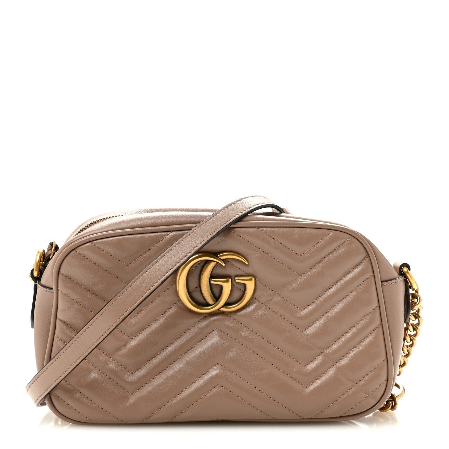 Gucci Calfskin Matelasse Small GG Marmont Chain Shoulder Bag Porcelain Rose