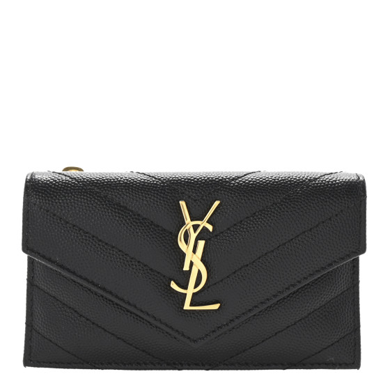 Saint Laurent Grain De Poudre Matelasse Chevron Monogram Compact Wallet Black