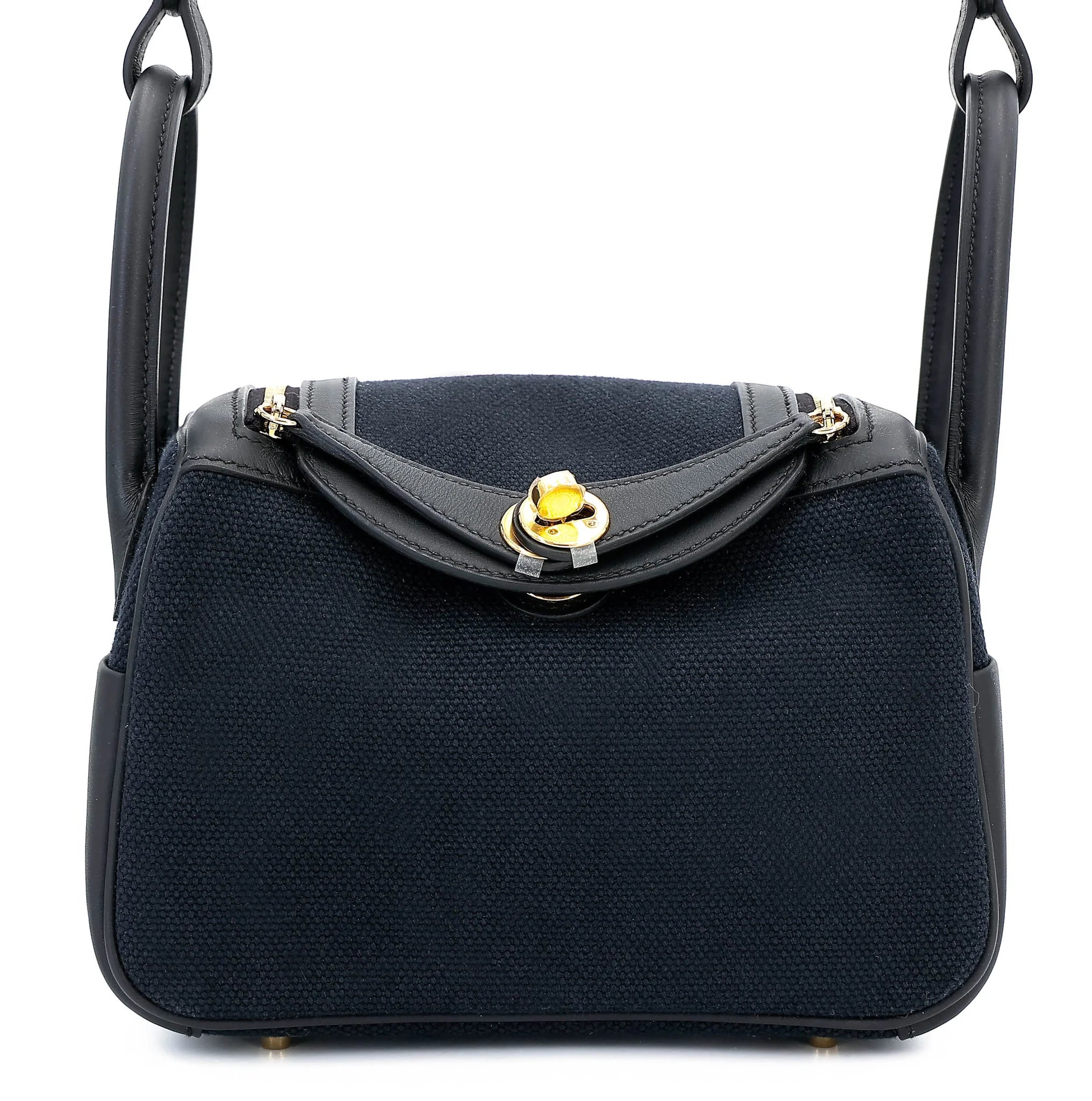Brand New ( Rank N ) HERMÈS Mini Lindy II Noir (89) Swift Toile H canvas Gold hardware G (2026)