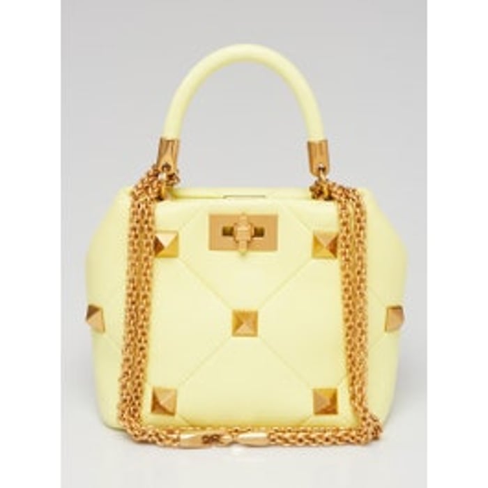 Valentino Valentino Yellow Nappa Leather Roman Stud Small The Handle Bag