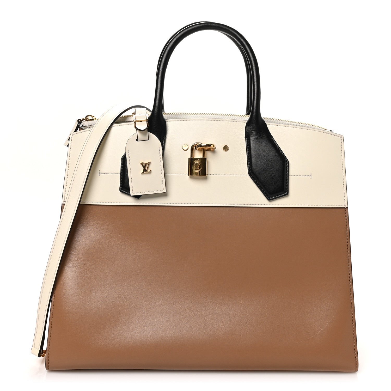 Louis Vuitton Calfskin City Steamer GM Cigar White Black