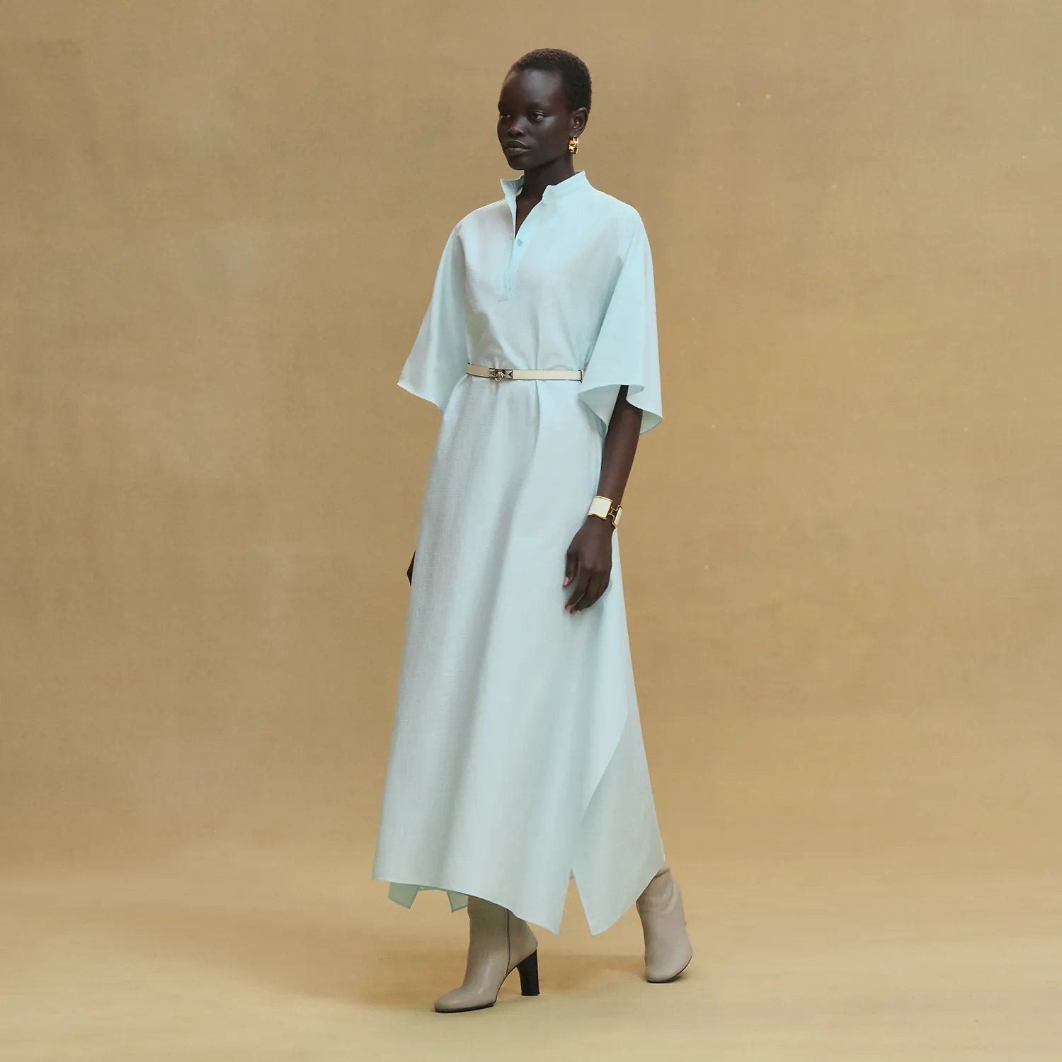 Hermes Prairie Dress, Pastel Green Vert Embrun Mosaic Pattern Cotton, Size 38, New in Dustbag WA001