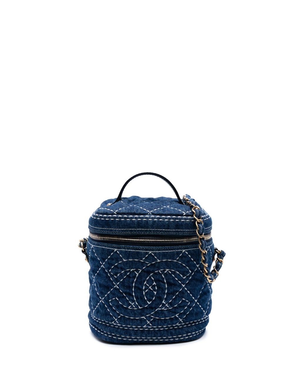 2019 CC Quilted Denim Trip Vanity Case with Chain satchel