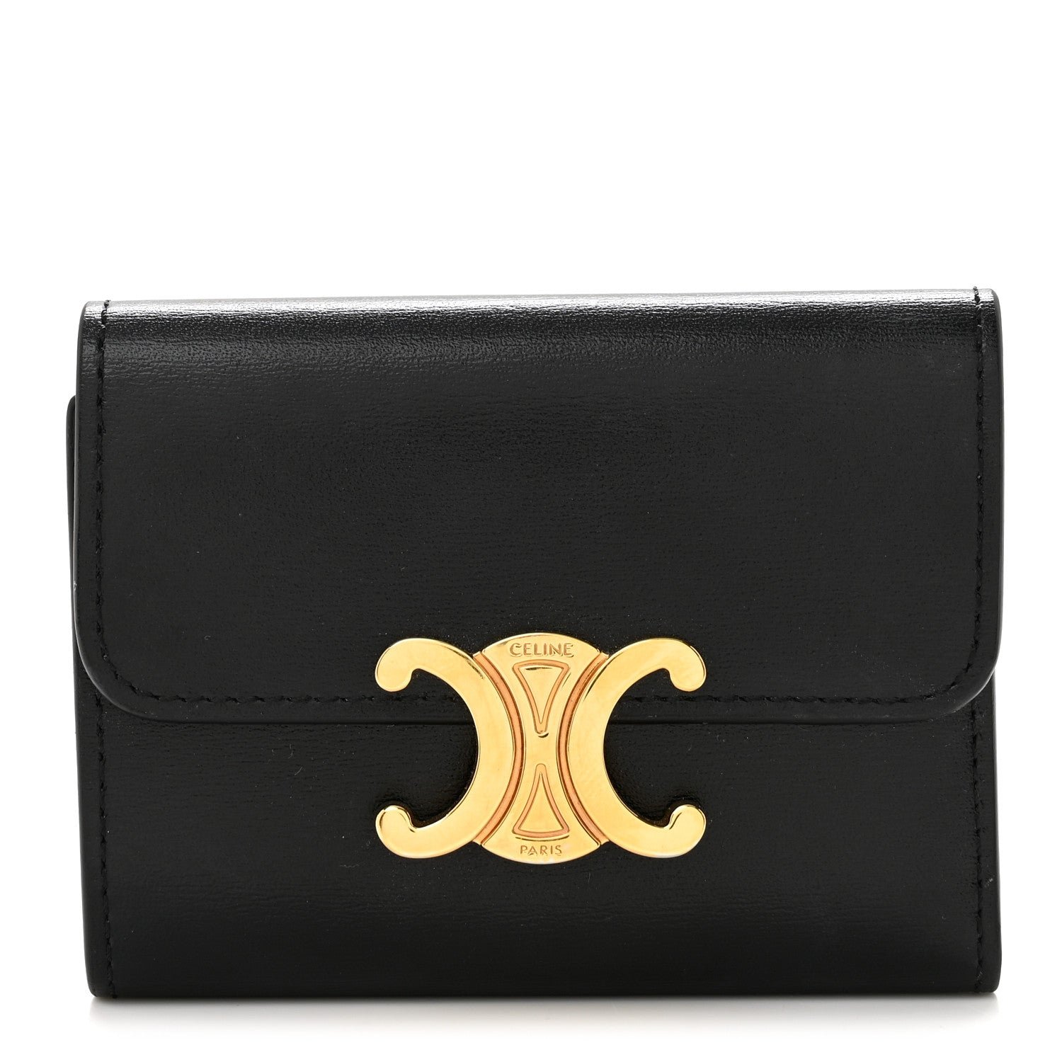 Celine Calfskin Compact Triomphe Wallet With Coin Purse Black