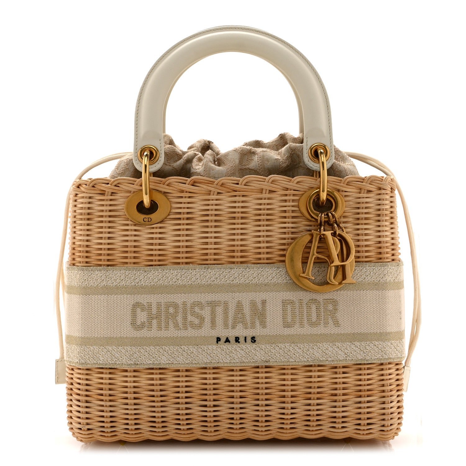 Christian Dior Wicker Oblique Medium Lady Dior Bag Beige