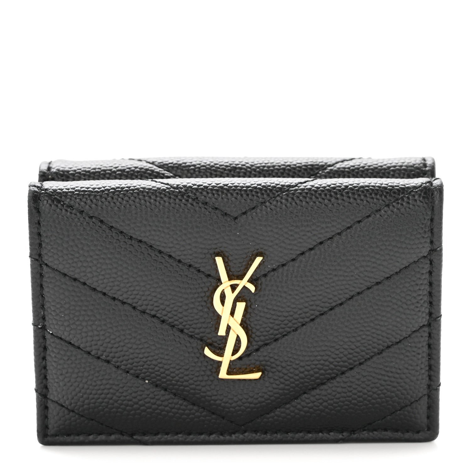 Saint Laurent Grain De Poudre Matelasse Chevron Monogram Origami Tiny Wallet Black
