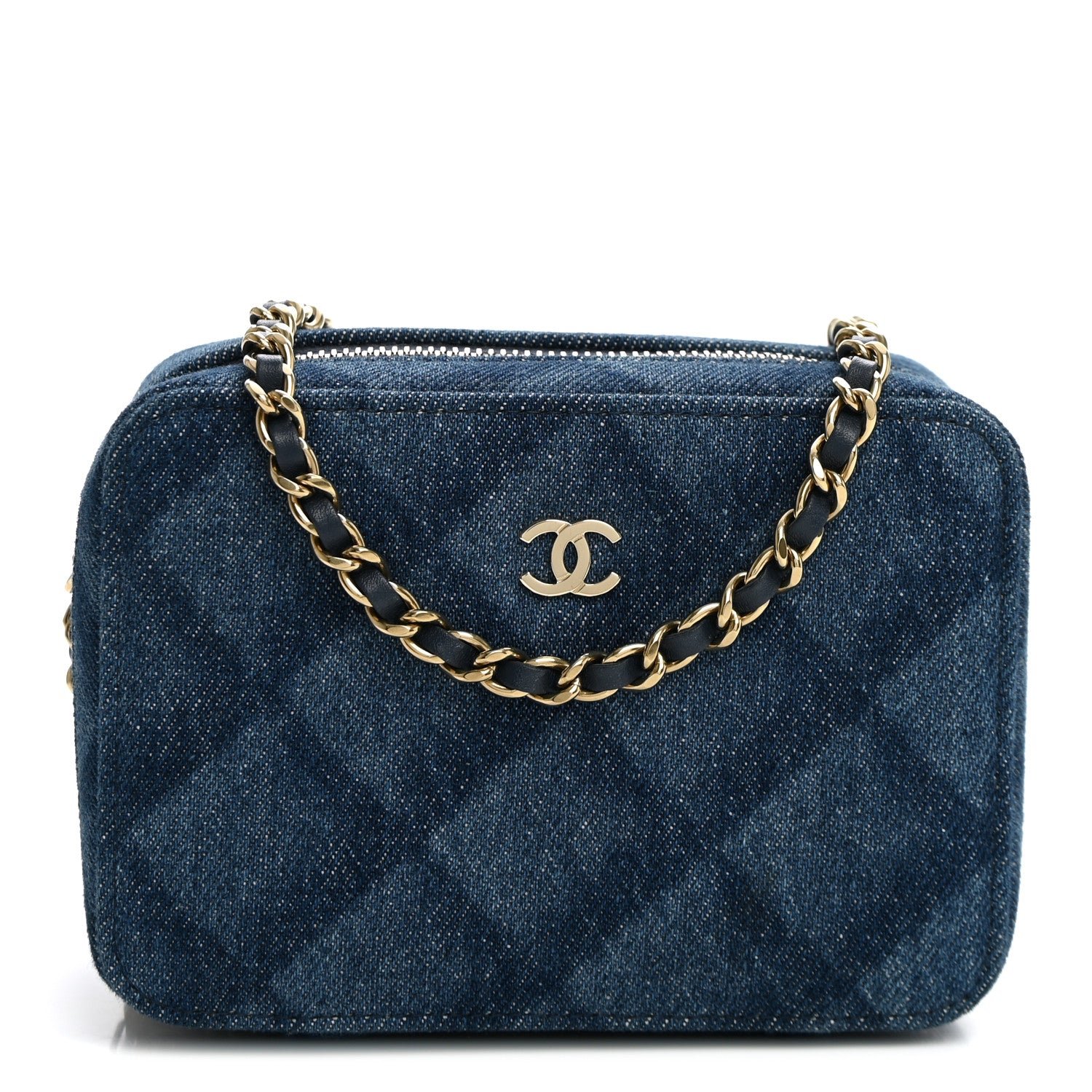 Chanel Printed Denim CC Camera Case Blue