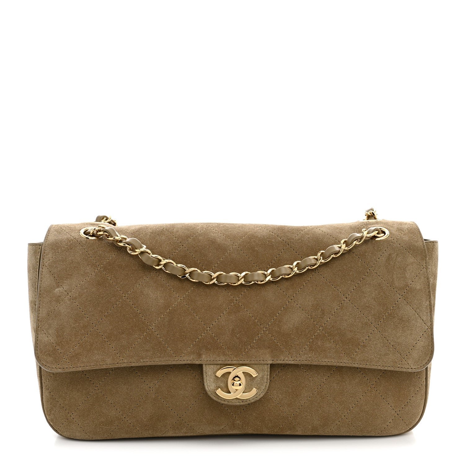 Suede Calfskin Small Souplissimo Maxi Flap Dark Beige
