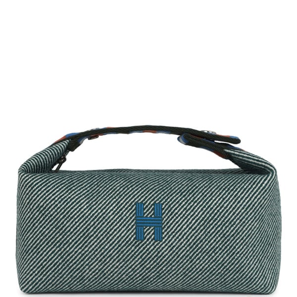 Hermes Hermes Bride-A-Brac Au Carre Case PM Vert Foret H Natte Canvas and Wool Palladium Hardware