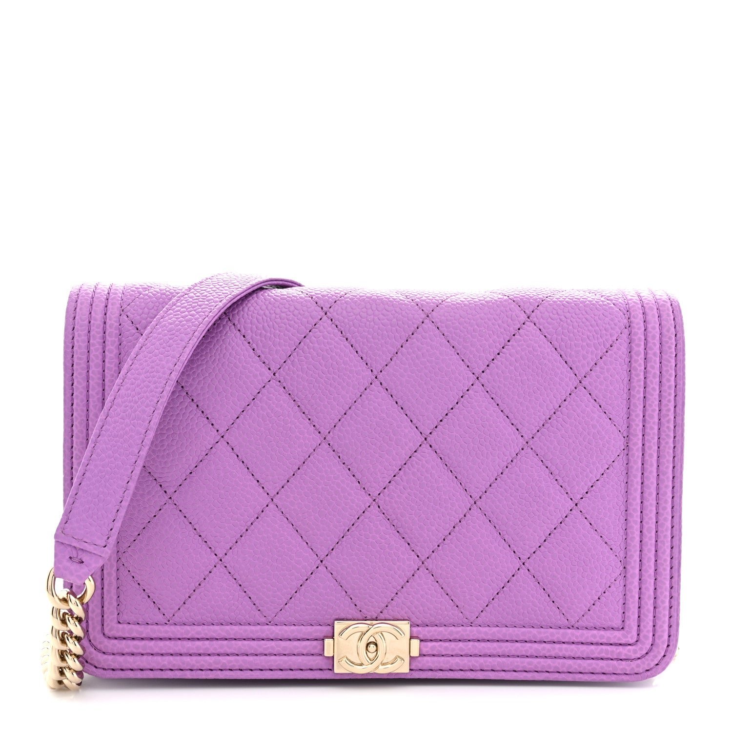Chanel Caviar Quilted Boy Wallet On Chain WOC Purple