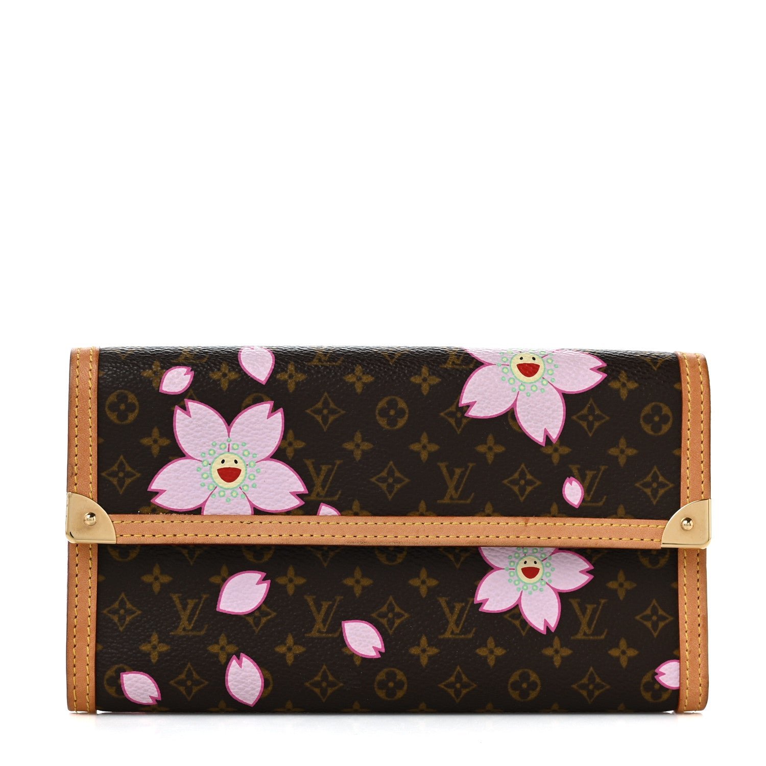 Louis Vuitton Monogram Cherry Blossom Porte Tresor International Wallet Brown